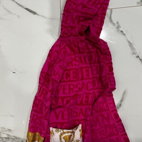 Pink Versace short robe size small terry cloth Versace logo monogram print belt - Picture 4 of 5